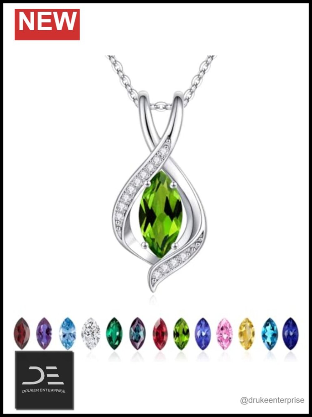 Sterling Silver Marquise Birthstone Pendant Necklace for Women, 18in Cable Chain